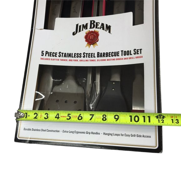 New NWT in Box JIM BEAM 5 Piece Stainless Steel Barbecue BBQ Tool Set.  Spatula - Picture 9 of 13